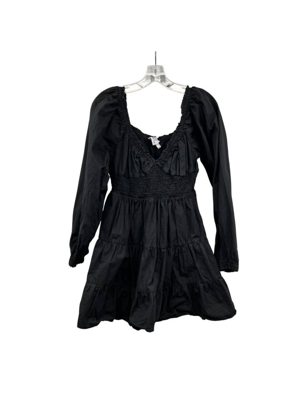Princess Polly Womens Babydoll Dress Mini Long Sleeve Smocked Black Size 10